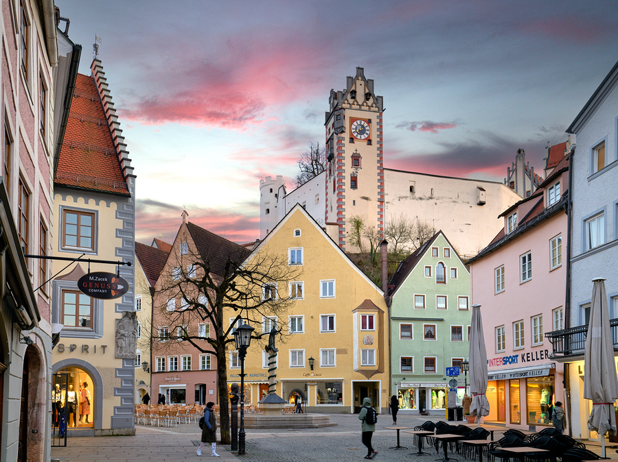 Dusk in downtown Fussen along the Romantic Road in Bavaria Germ  Print
