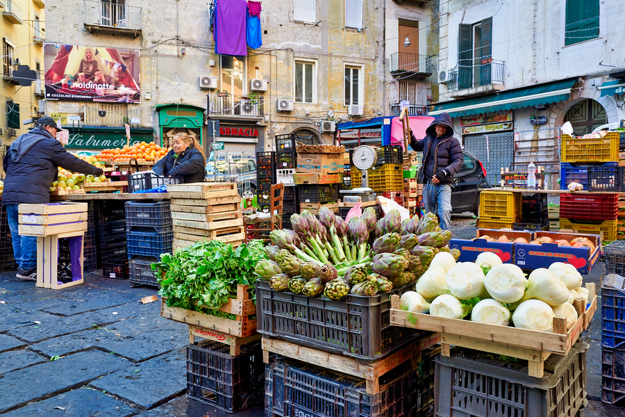 Greengrocer market scene in Pignasecca quarter Naples Italy  Print