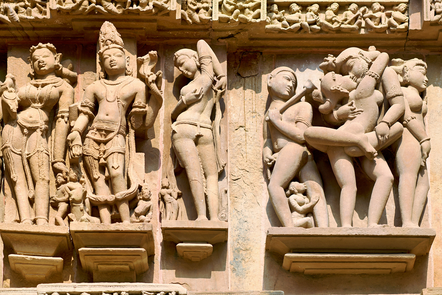 Hindu temples in Khajuraho show ancient art of erotic sculptures  Print