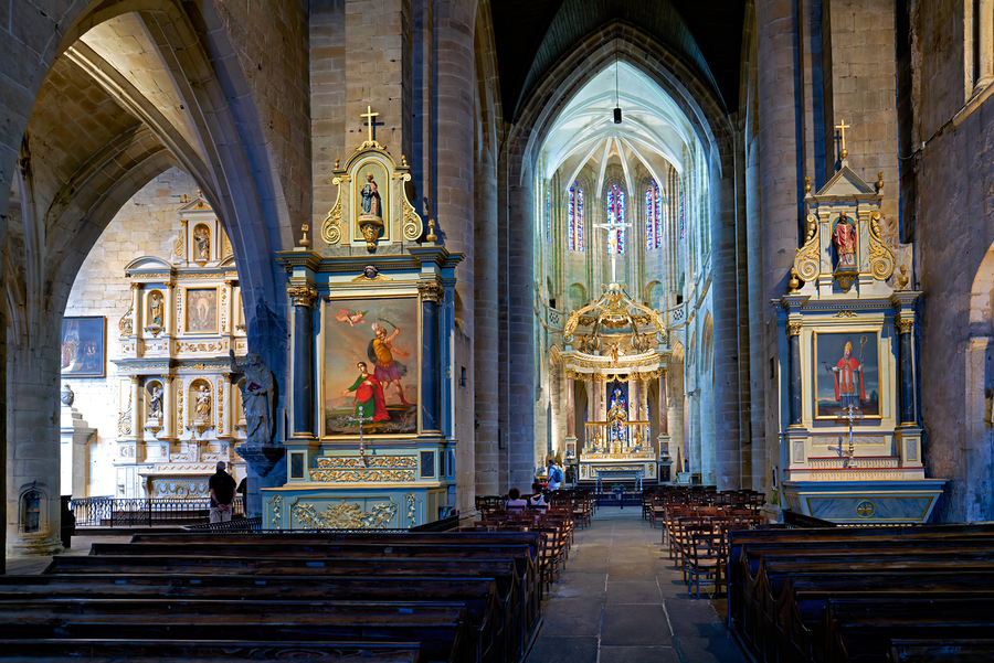 Basilica of St Saviour interior view in Dinan Brittany France  Print
