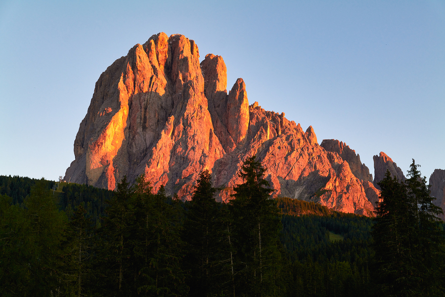 Sunset over sassolungo in val gardena dolomites italy  Print