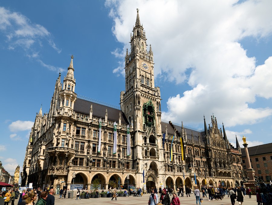 Munich town hall in Marienplatz on a sunny day in Bavaria  Print