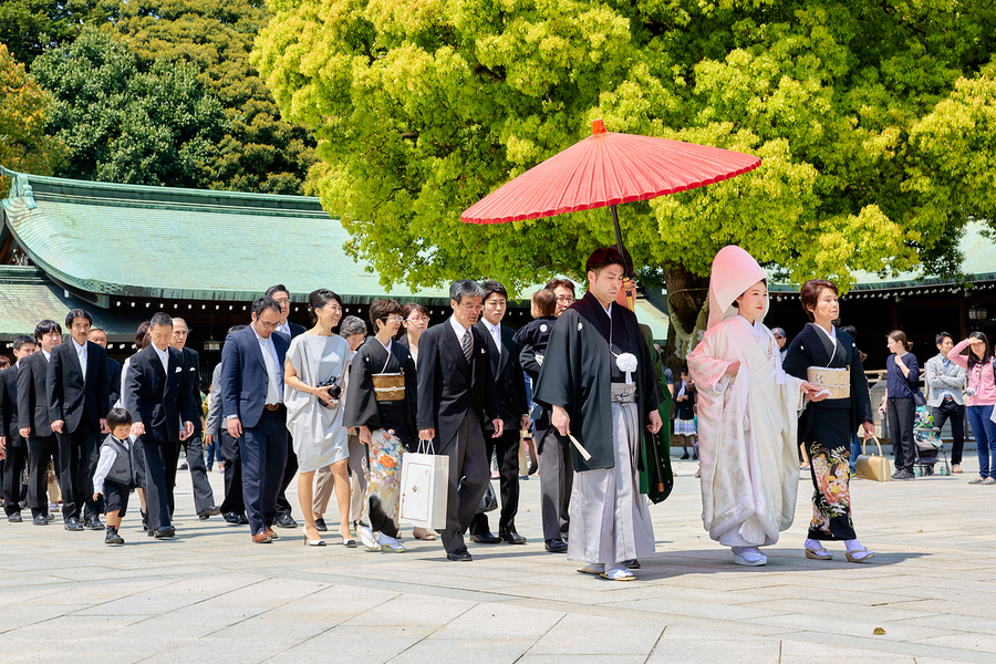 Traditional wedding ceremony at Meiji Jingu shrine in Tokyo Japa  Print
