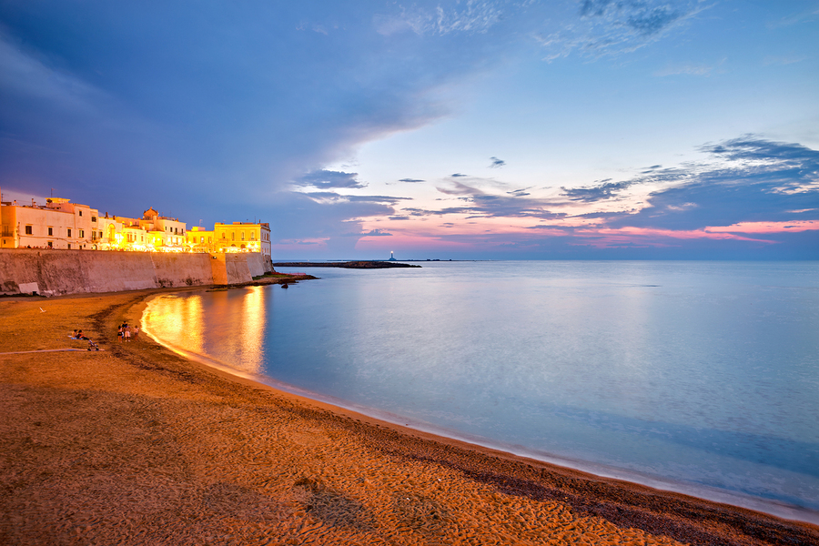 Salento. Apulia Puglia Italy. Gallipoli. Sunset on the waterfront  Print