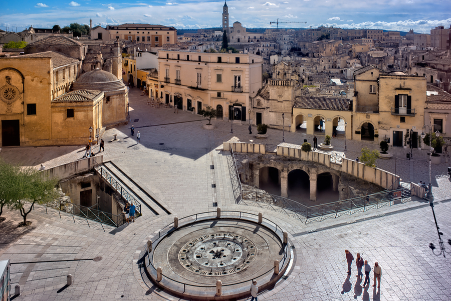 Matera Basilicata Italy. High angle view of Piazza Vittorio Veneto  Print