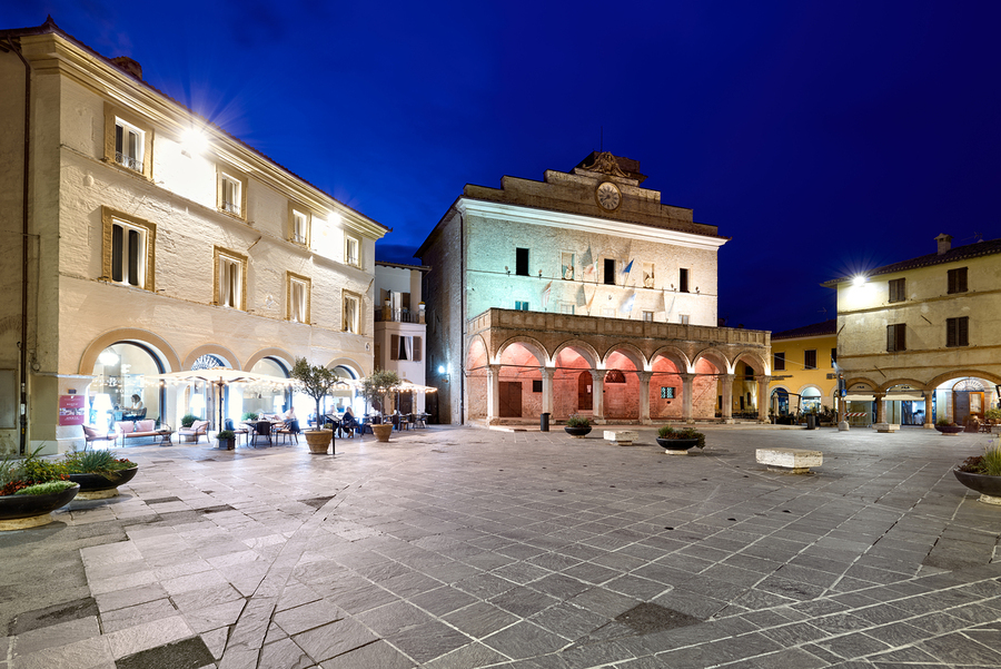 Montefalco Umbria Italy. Piazza del Comune at sunset  Print