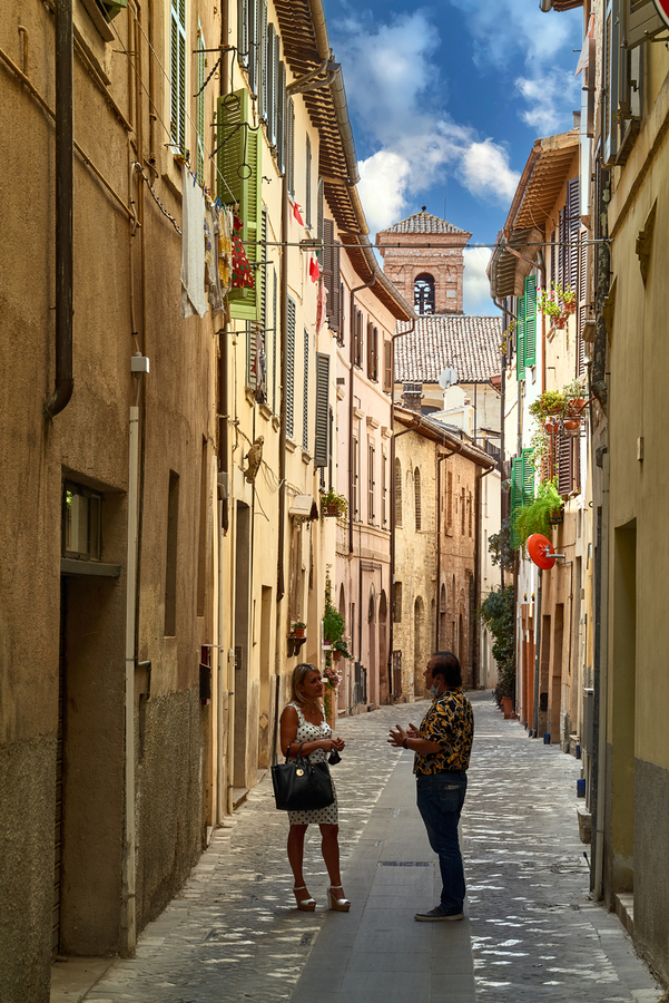 Foligno Umbria Italy. Talking in the alleys of the old town  Print
