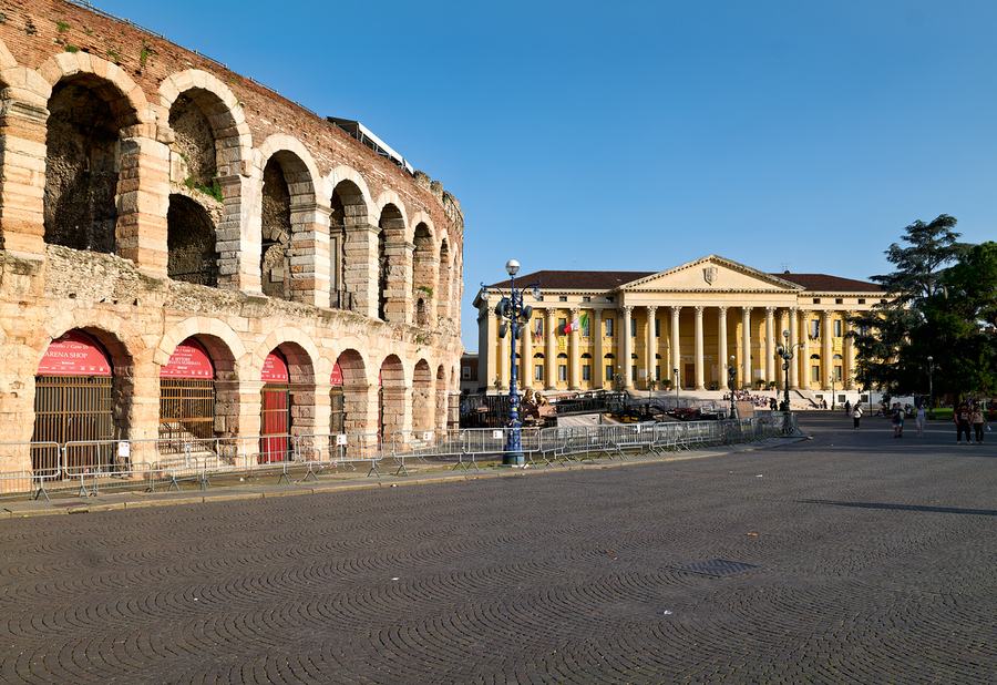 Verona Veneto Italy. The Verona Arena - Roman Amphitheatre and the Town Hall  Print