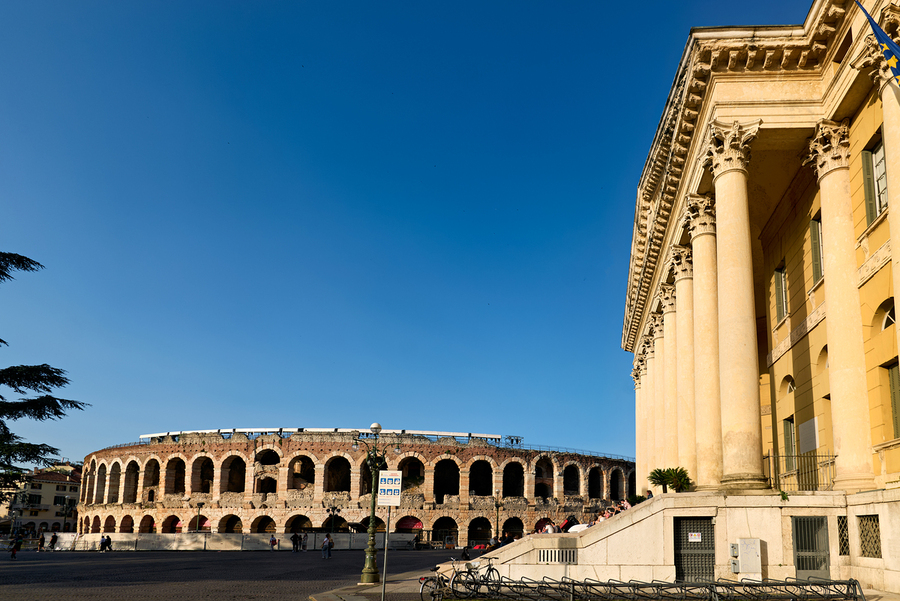 Verona Veneto Italy. The Verona Arena - Roman Amphitheatre and the Town Hall  Print