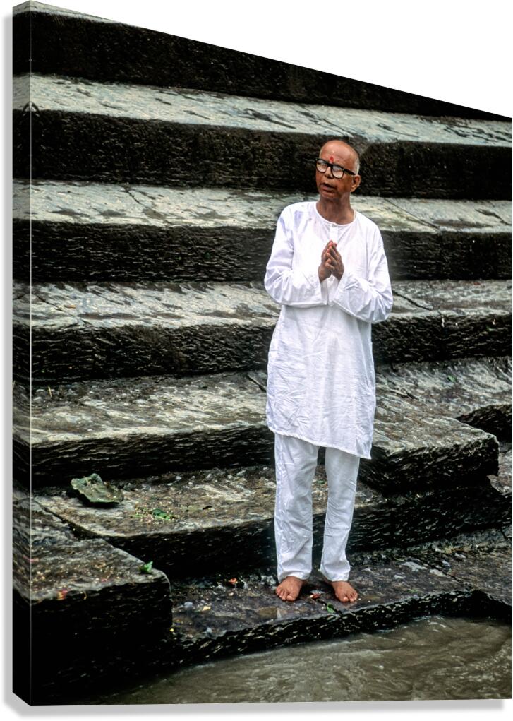 Nepal. Kathmandu. A pilgrim in Pashupatinath Canvas Print