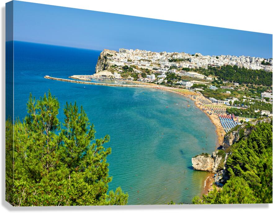 Apulia Puglia Gargano Italy. Elevated view of Peschici Canvas Print