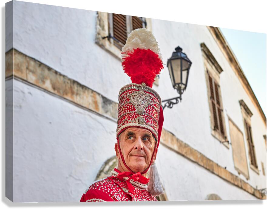 Apulia Puglia Italy. Ostuni. Festival of Saint Orontius. The cavalcata a procession of horses in the streets of the town Canvas Print