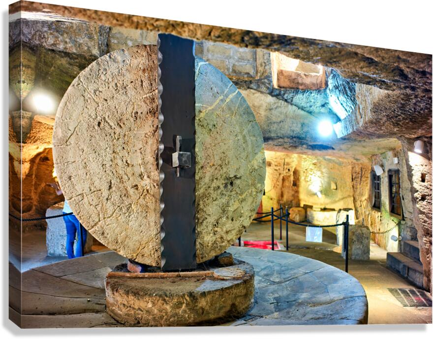 Salento. Apulia Puglia Italy. Gallipoli. Old olives crusher. Frantoio Oleario Ipogeo di Palazzo Granafei Canvas Print