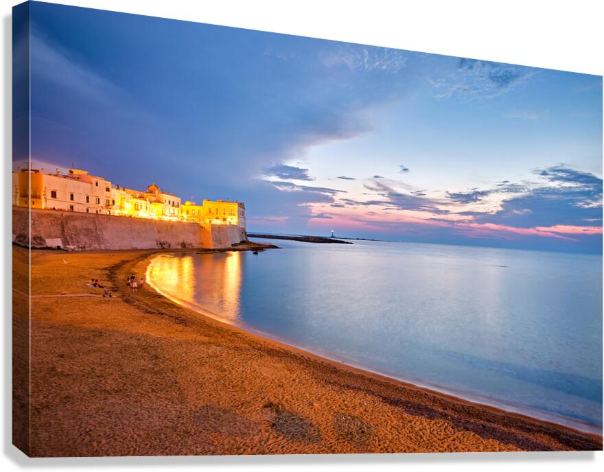 Salento. Apulia Puglia Italy. Gallipoli. Sunset on the waterfront Canvas Print