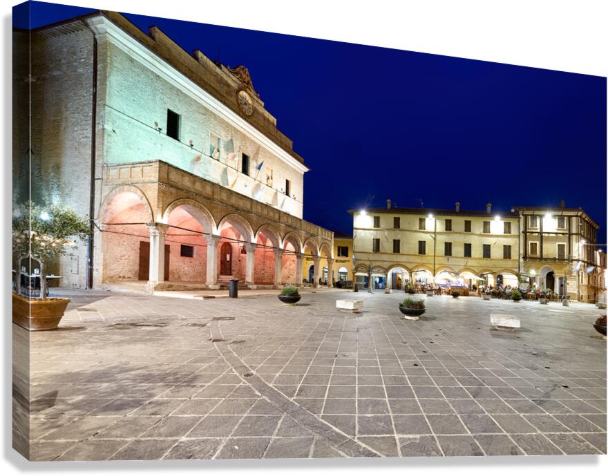 Montefalco Umbria Italy. Piazza del Comune at sunset Canvas Print