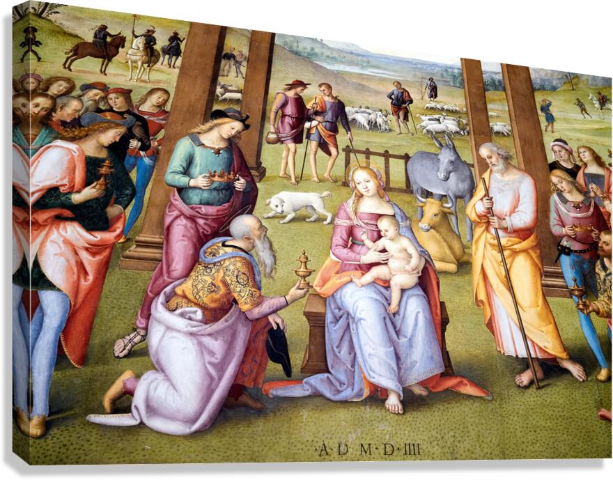 Città della Pieve Umbria Italy. Santa Maria dei Bianchi church. Adoration of the Magi fresco by Perugino Canvas Print