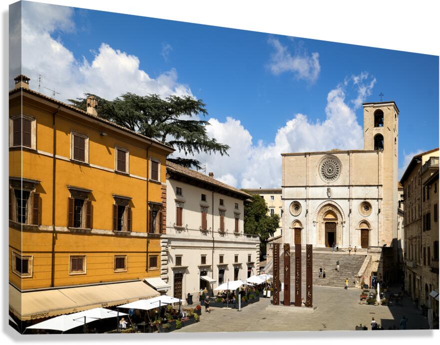 Todi Umbria Italy. Concattedrale della Santissima Annunziata. Cathedral. Piazza del Popolo. The statue Quattro Stele by Arnaldo Pomodoro Canvas Print