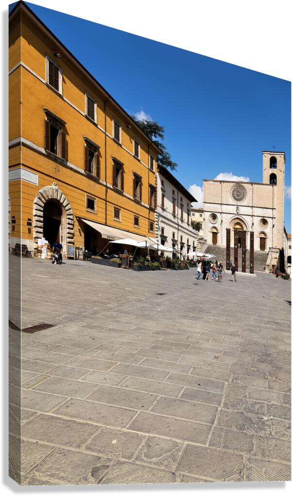Todi Umbria Italy. Concattedrale della Santissima Annunziata. Cathedral. Piazza del Popolo. The statue Quattro Stele by Arnaldo Pomodoro Canvas Print