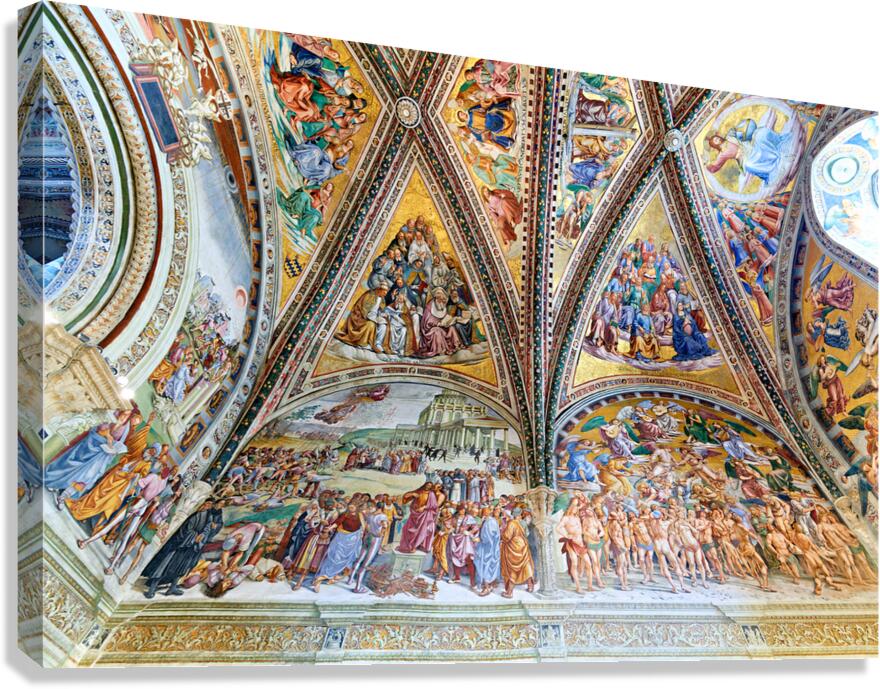Orvieto Umbria Italy. The vault of the chapel of the Madonna di San Brizio frescoed by Fra Angelico and Benozzo Gozzoli Canvas Print