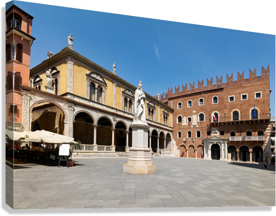 Verona Veneto Italy. Piazza dei Signori with the monument to Dante Canvas Print