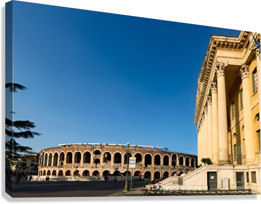 Verona Veneto Italy. The Verona Arena - Roman Amphitheatre and the Town Hall Canvas Print