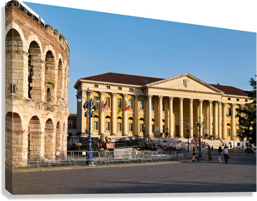 Verona Veneto Italy. The Verona Arena - Roman Amphitheatre and the Town Hall Canvas Print