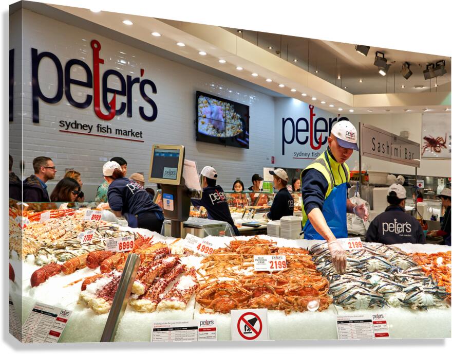 Peters Sydney Fish Market displays fresh seafood for sale. Canvas Print