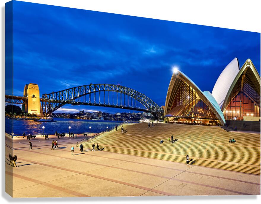 Sydney Opera House and Harbour Bridge at dusk. Canvas Print