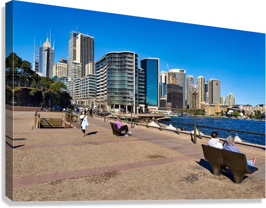 Sydney Harbour skyline with people enjoying the waterfront prome Canvas Print