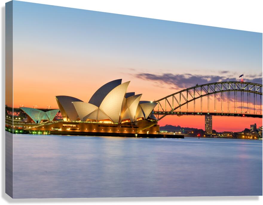 Sydney Opera House and Harbour Bridge at sunset. Canvas Print