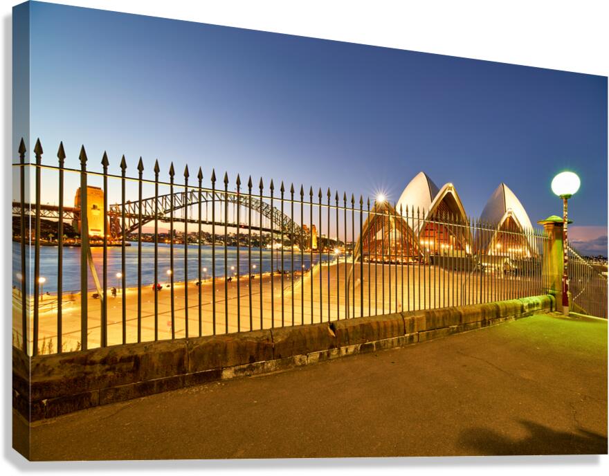Sydney Opera House and Harbour Bridge at dusk. Canvas Print