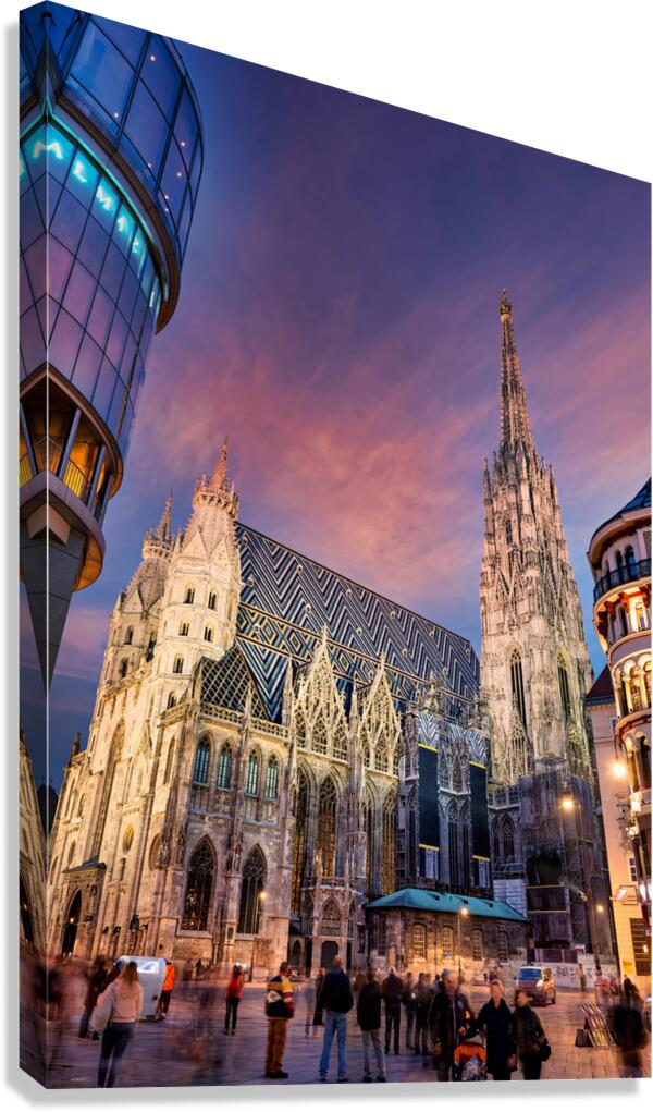 St. Stephens Cathedral Vienna at twilight with people. Canvas Print
