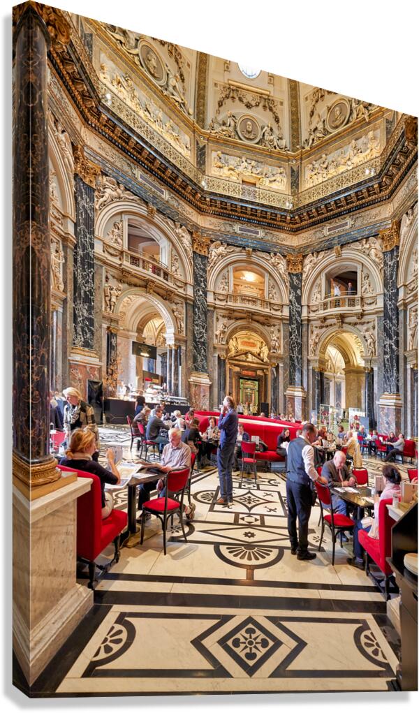 People dining in a grand ornate museum cafe. Canvas Print