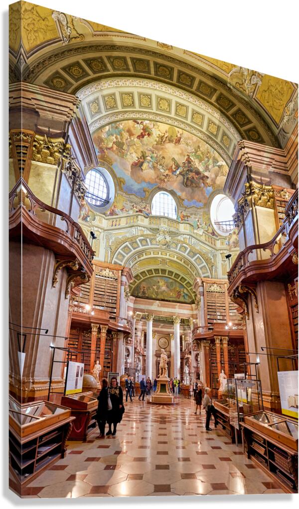 Grand historic library interior with ornate architecture and fre Canvas Print