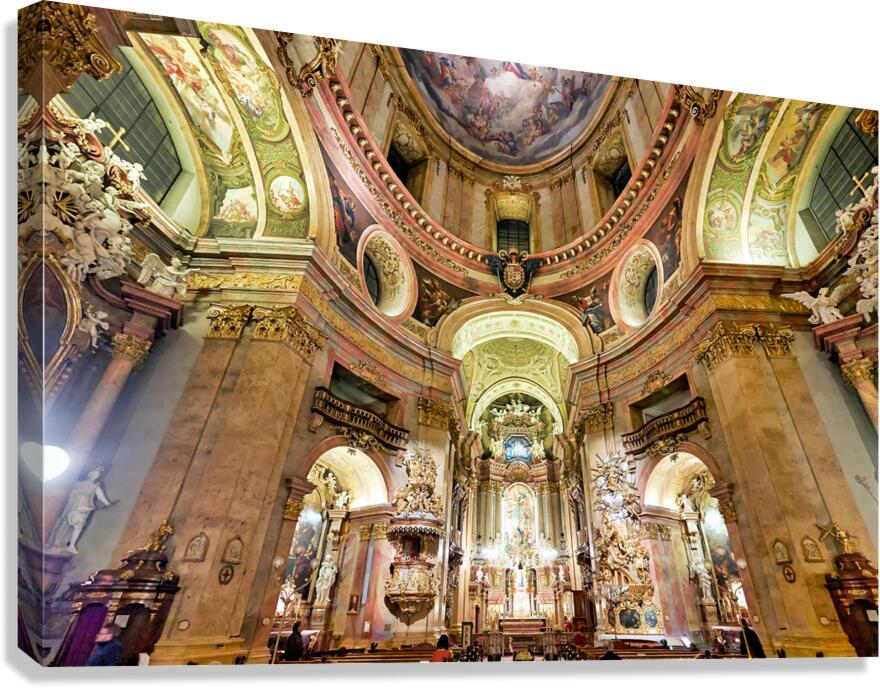 Grand Baroque church interior richly decorated with frescoes an Canvas Print