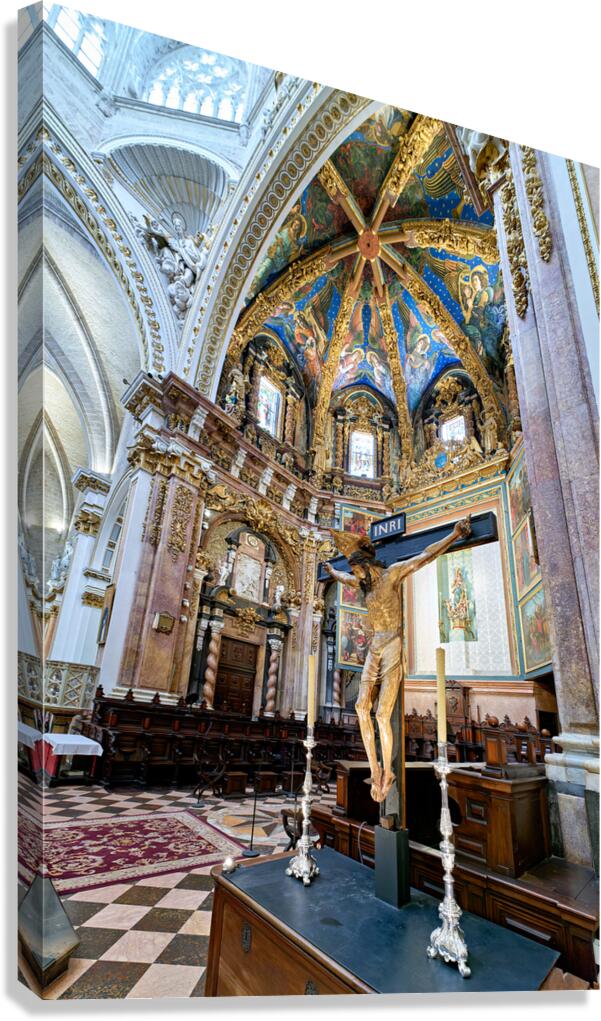 Exploring Valencia Spains Cathedral interior with religious art Canvas Print