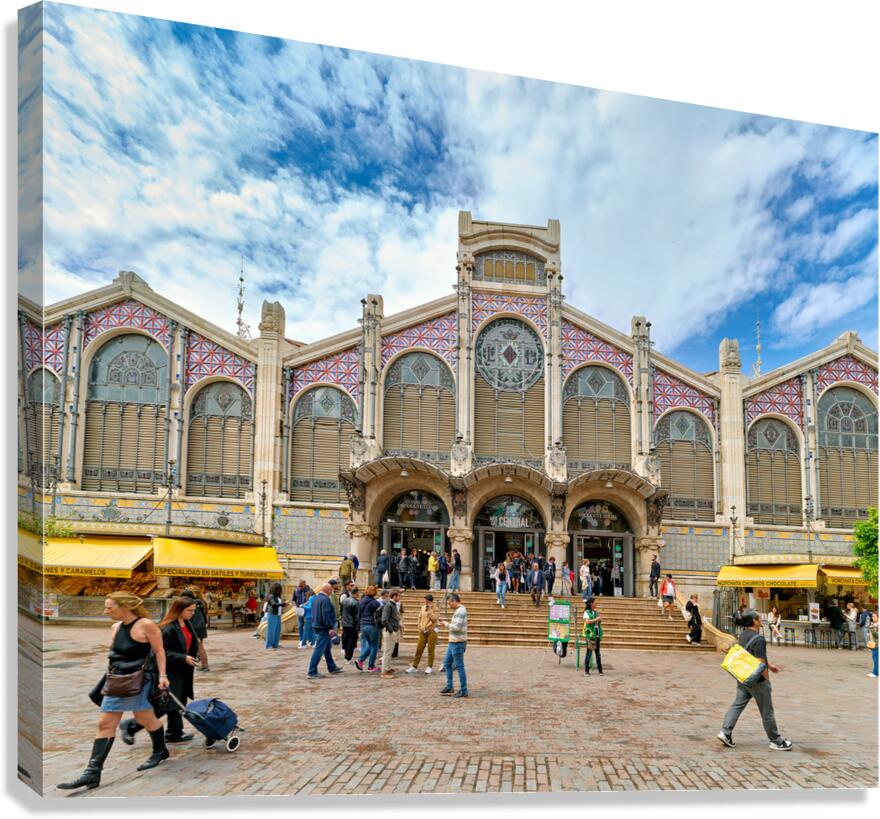 Visit to Central Market in Valencia Spain with many people aroun Canvas Print