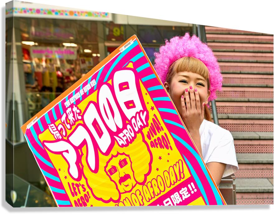 Lolita girl holds sign in Shibuya District of Tokyo during Afro  Canvas Print