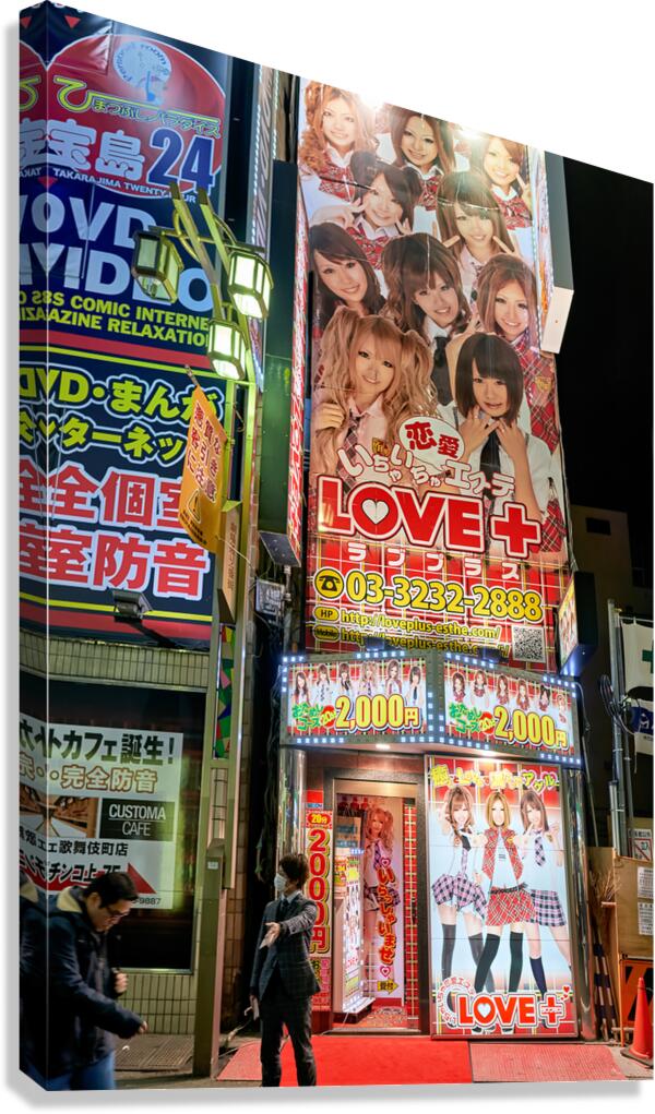 Nightlife in Shinjuku district reveals adult show venue in Tokyo Canvas Print