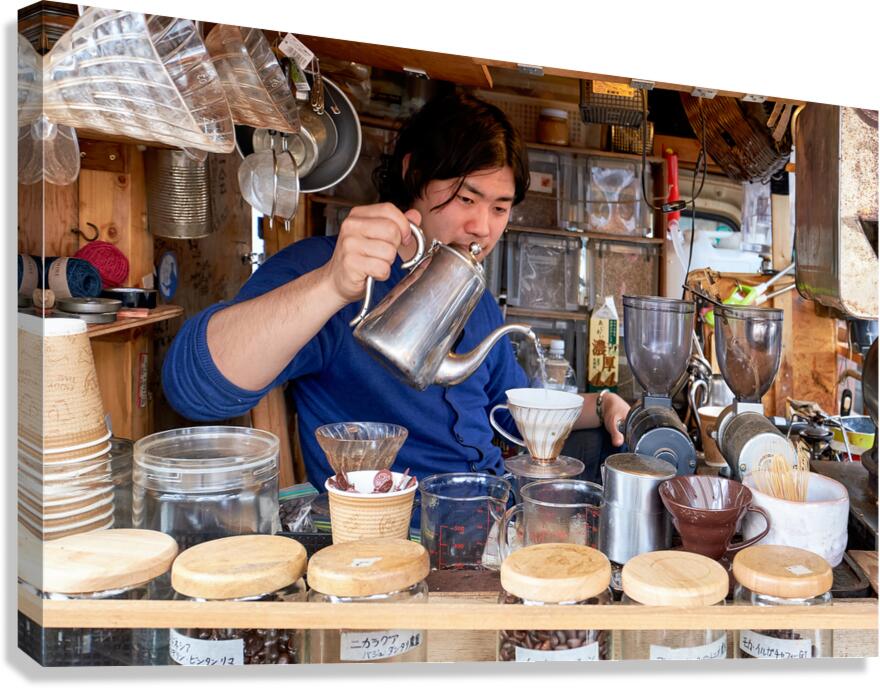 Street stall in Tokyo serving coffee and tea to customers Canvas Print