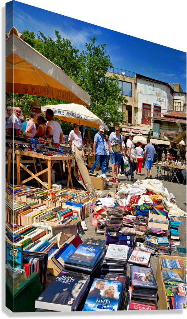 People walk around the bustling flea market at Monastiraki Canvas Print