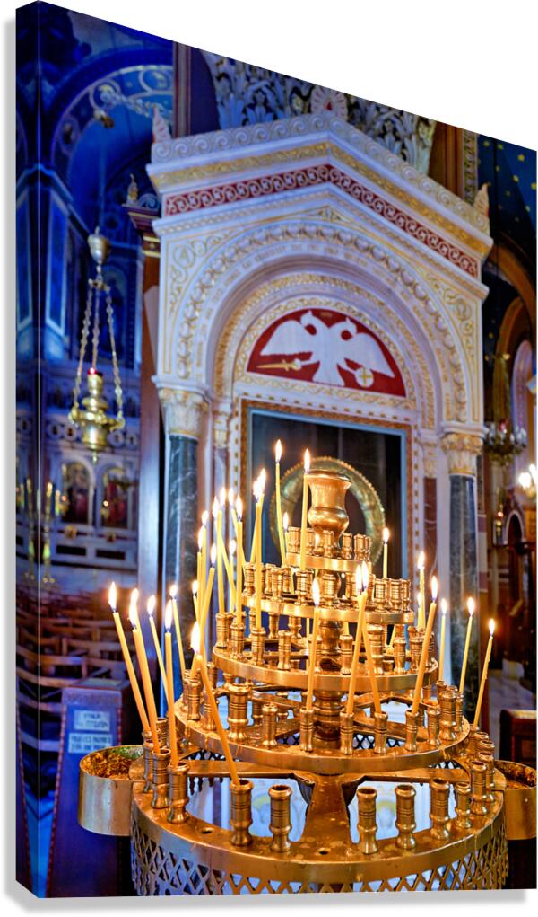 Candles in the Mitropolis Cathedral in Athens Greece show light Canvas Print