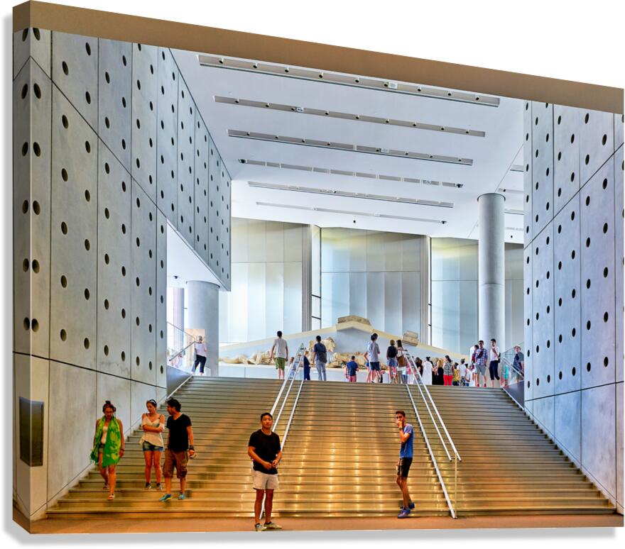 People walk around the Acropolis Museum in Athens Greece Canvas Print