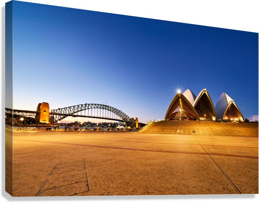 Sydney Opera House and Harbour Bridge at dusk. Canvas Print