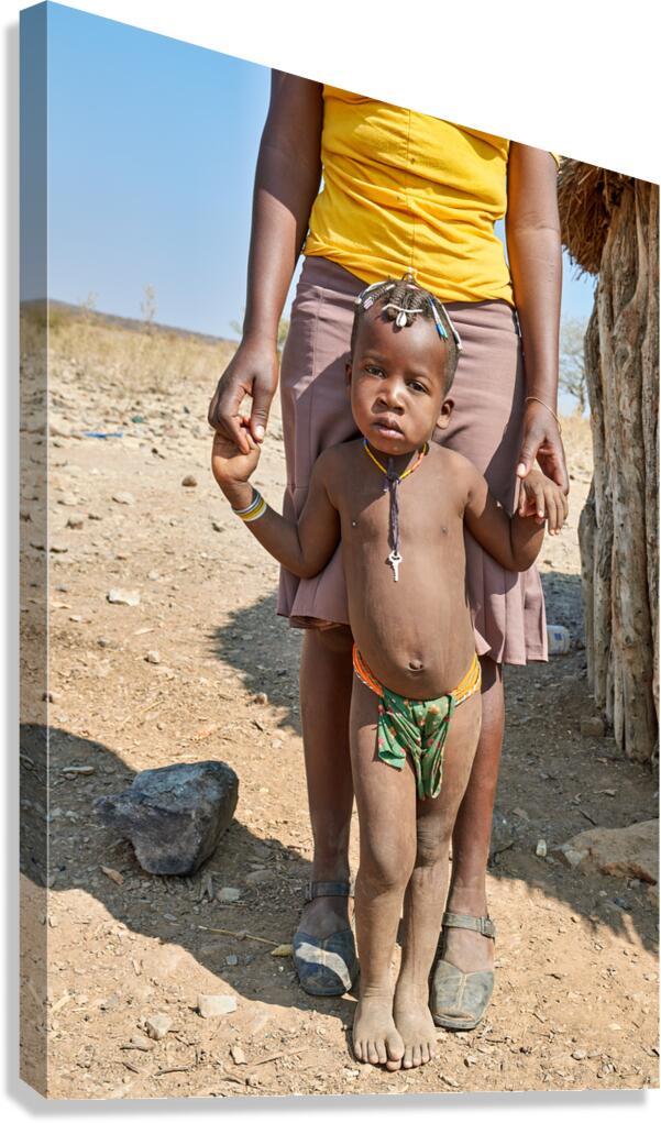 Portrait of Zemba Bantu child and mother in Kunene Region Namibi Canvas Print