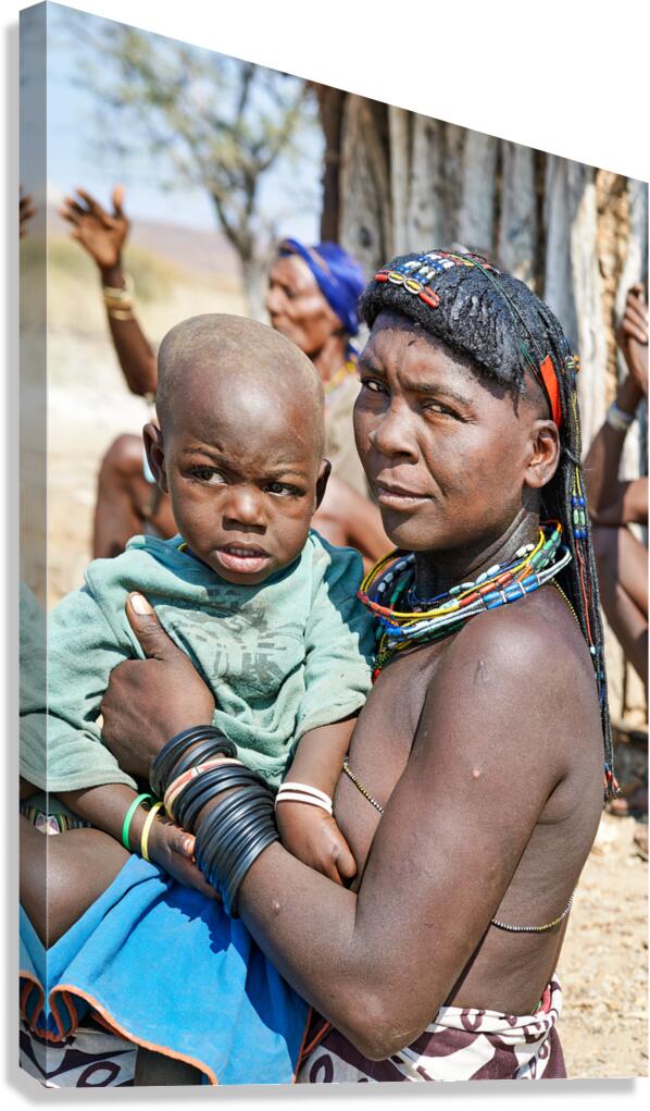 Portrait of young Zemba woman holding child in Kunene Region Canvas Print