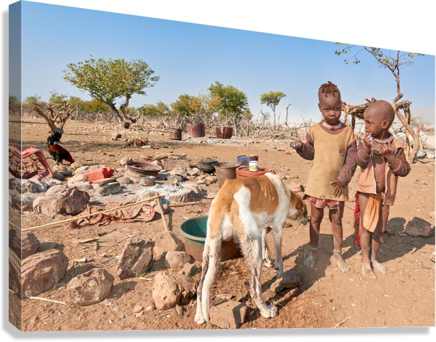 Children playing near their home in Himba Village in Namibia Canvas Print