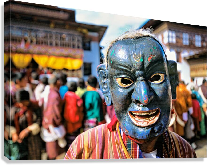 Traditional blue mask at a festival. Canvas Print
