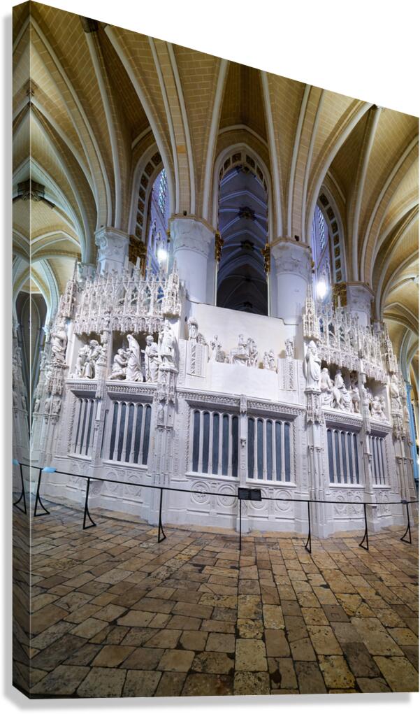 Chartres Cathedral interior with detailed white altar and sculpt Canvas Print
