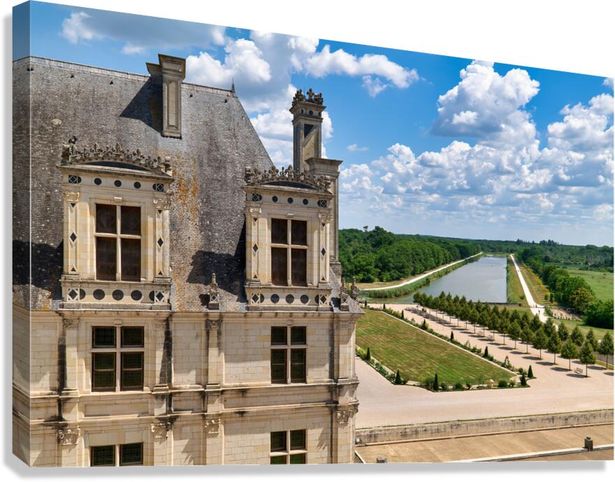 View of gardens at Chateau de Chambord in France on a sunny day Canvas Print